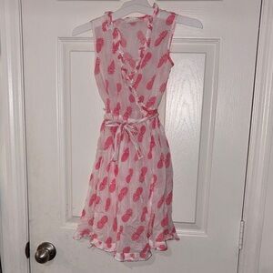 Pink and White pineapple Sleeveless Wrap Dress size 10-11